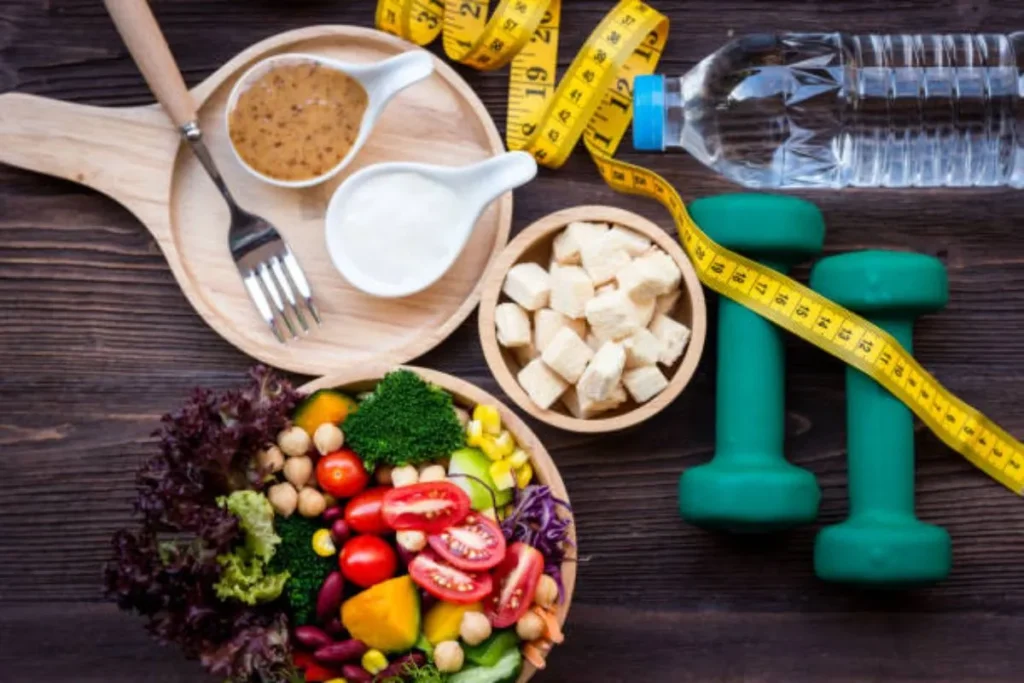 Healthy foods and sports equipment