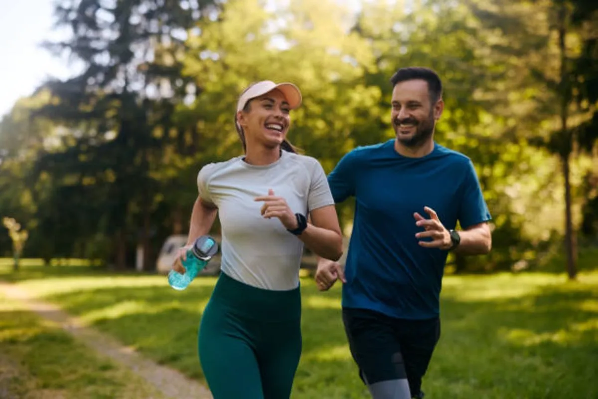 A man and a woman running together