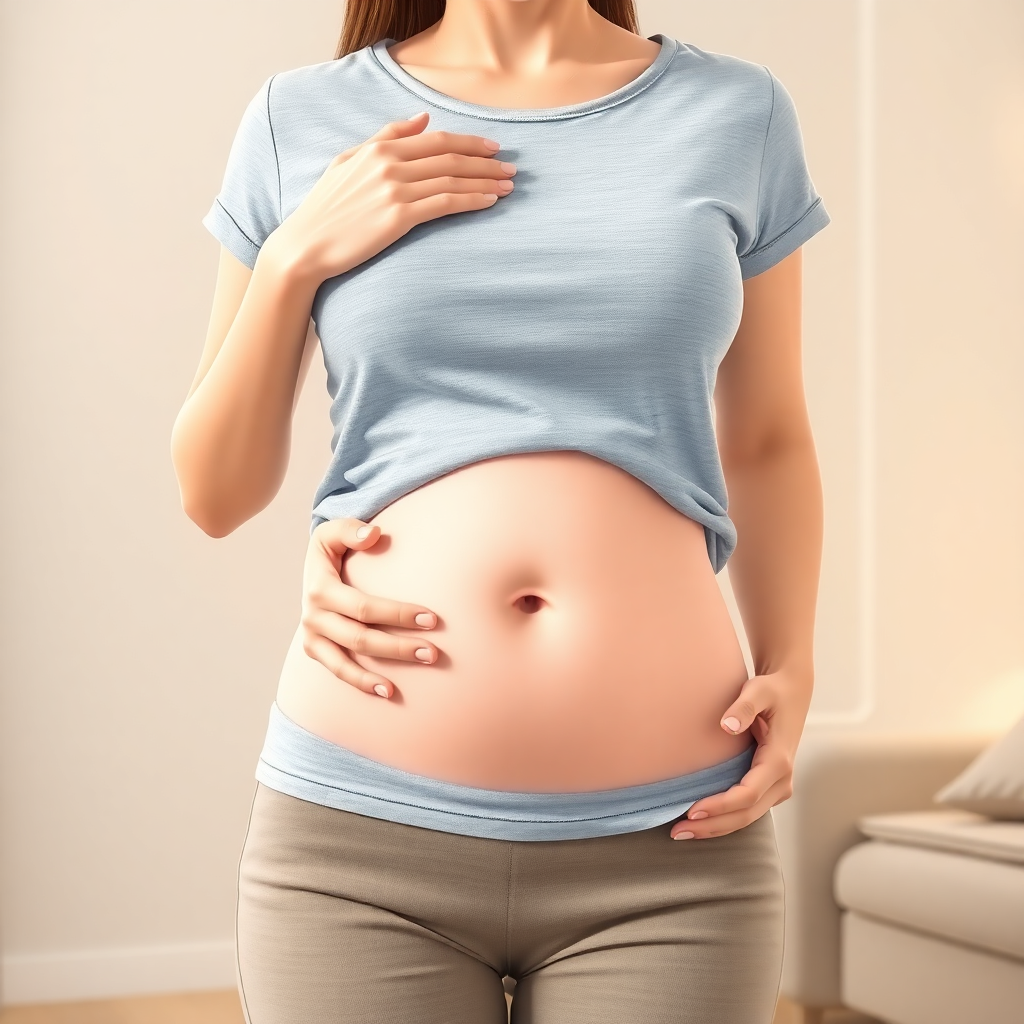 ventre gonflé sous la poitrine femme